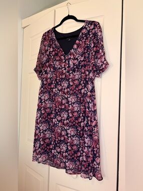 connected apparel Navy Midi Dress with Pink Floral Print
